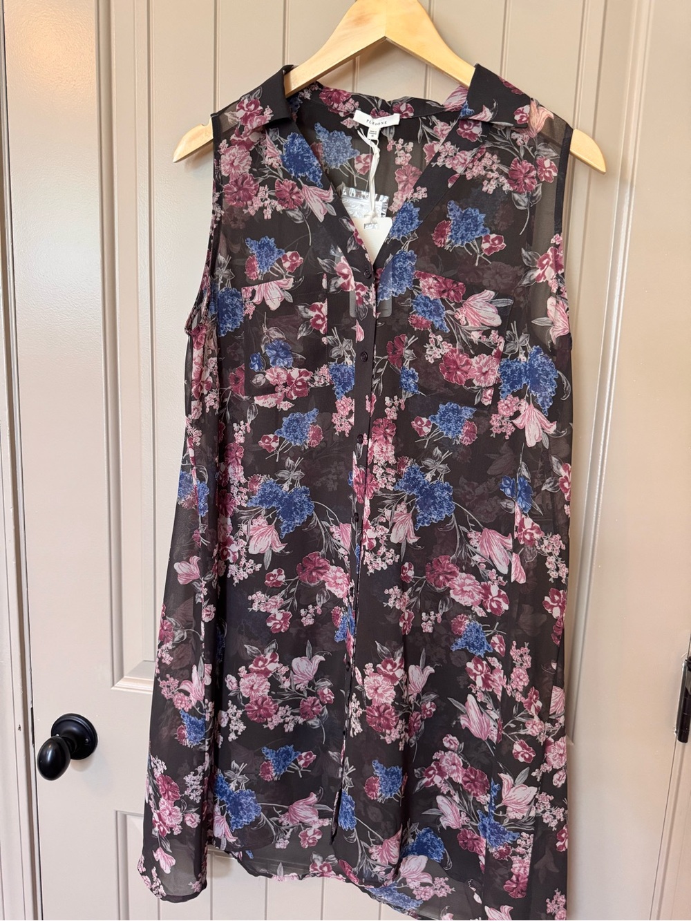 NWT Pleione Sheer Floral Button-Front Blouse/Dress/Duster